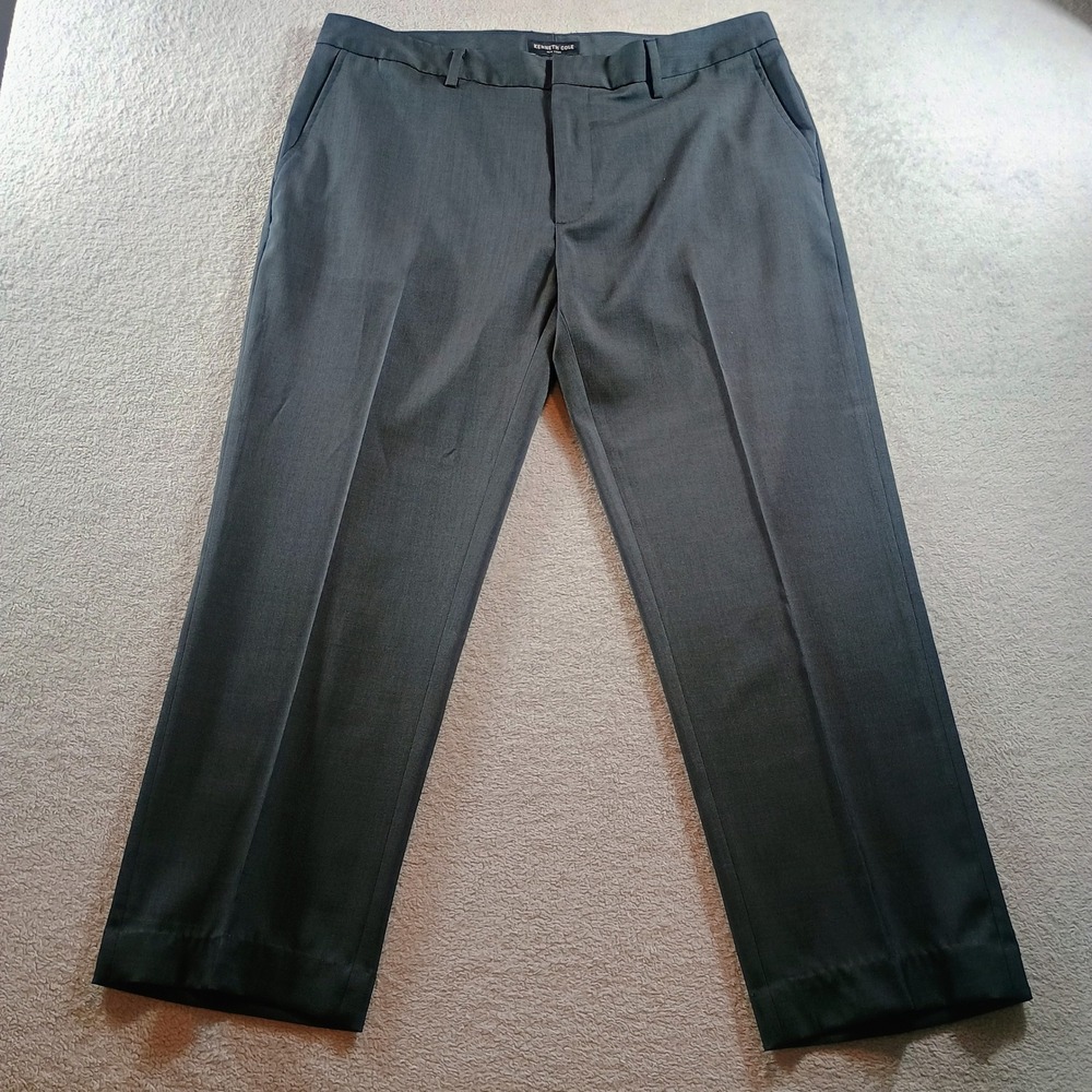 Kenneth Cole Mens Dress Pants Charcoal Grey 36x32 Flat Front Slacks Workwear